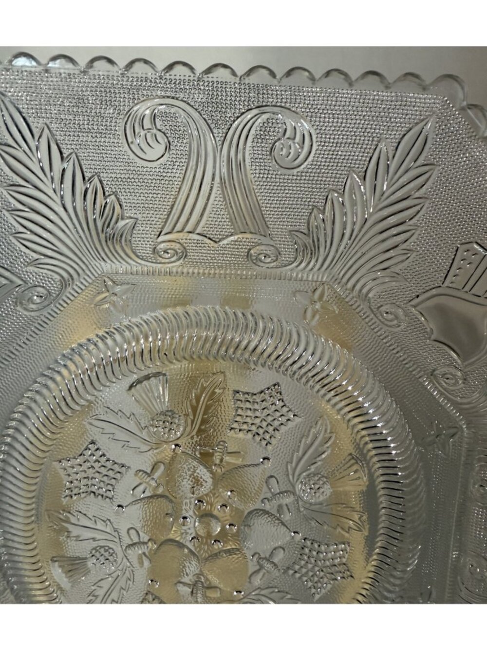 Octagonal Glass 14" Platter Boston & Sandwich Beehive & Thistle Lacy Flint - Picture 4 of 8
